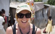 Toni Collette, Concern Worldwide's global ambassador, during a visit to a temporary displacement camp in Cité Cabrit, Port au Prince, Haiti. Concern Worldwide is helping familes to find new homes and new income generating activities. Photo: Concern Worldwide.