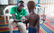 Hon Meat Zoal (3) is screened for Severe Acute Malnutrition in one of Concern's nutrition centres in Bentiu PoC. Photo: Steve De Neef / Concern Worldwide.