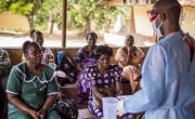 Infection prevention and control (lPC) training for staff at Lumpa Health Center, being conducted by staff from Concern Worldwide during Ebola outbreak in Sierra Leone.