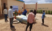 Sandbag preparations are put in place in a flood prone village in Somalia.