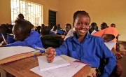 Mariatu Conteh (10) during a Class 6 lesson at the Muslim Brotherhood School in Masakong