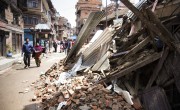 The debris from Swenchya Tamrakar's home spill out onto the streets in Lalitpur, Kathmandu. (Photo: Crystal Wells/Concern Worldwide)