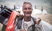 Rhambutel (70) at a distribution by Concern Worldwide of emergency shelter and relief supplies at the village of Bhirkot in Dolakha district. (Photo: Kieran McConville/Concern Worldwide)