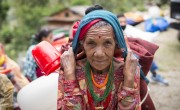 Ganu Katwal at a distribution by Concern Worldwide of emergency shelter and relief supplies at the village of Bhirkot in Dolakha district, following the April 25, 2015 Gorkha earthquake. (Photo: Kieran McConville/Concern Worldwide)