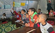 Syrian refugee children in one of Concern’s makeshift tent classrooms. Photo: Concern Worldwide.