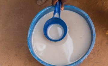 This container of millet and water is the only food that Rouaya has to eat