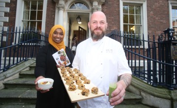 Amina Abdulla, Concern Country Director for Kenya with Conor Spacey, Culinary Director with FoodSpace showing off the sustinable breakfast FoodSpace prepared for the launch of the 2019 Global Hunger Index.
