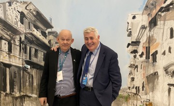 Artist Brian Maguire with Concern Worldwide CEO Dominic MacSorley. Photo: Concern Worldwide.