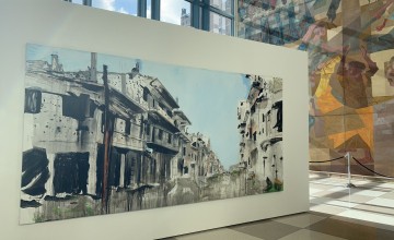 Brian Maguire painting at the UN