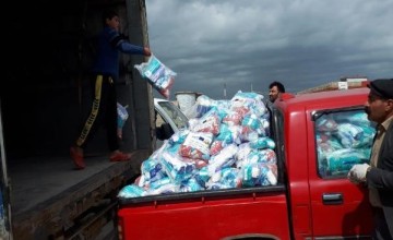 Distribution of COVID-19 prevention hygiene kits at Khankay IDPs camp, Dohuk, Kurdistan, Iraq