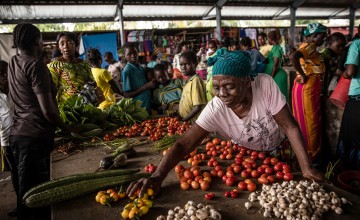 A woman displays her vegetables for sale at a central market in DRC