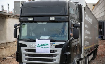 Humanitarian aid supplies arriving at a warehouse in Khmelnytski, as part of the Ukraine emergency response
