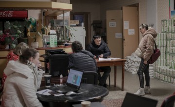 The reception area at the cinema in Khemelnytskyi which is now a community hub. Photo: Simona Supino/Concern Worldwide