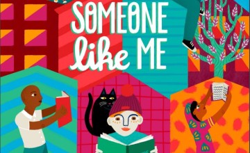 Colorful book cover with children reading 