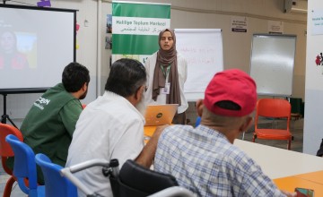Committee members participate in an information session as part of the Protection programme at Haliliye Community Centre. Photo: Eugene Ikua/Concern Worldwide
