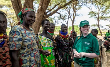 Concern's Youth Climate Ambassador Dearbhla Richardson meets with the women of the Kangalita Irrigation Scheme in Turkana, Kenya,