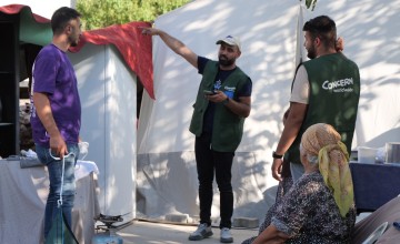 Concern staff speak to Meryem Kaya in Malatya