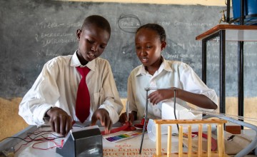 Bashun Qatu and Talabo Gonjoba during a science class at Maikona primary school. Photo: Eugene Ikua/Concern Worldwide
