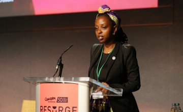 Concern Youth Ambassador, Aline Joyce Berabose pictured while giving her address entitled 'A Journey of Hope' at the Concern Resurge Conference, Dublin Castle