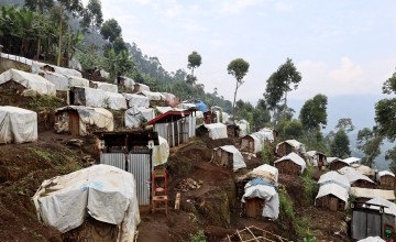 Bulengo camp, one of the newest camps in DRC for internally-displaced persons (IDPs). The camp is built on ground made of broken volcanic rocks, and heavy rains almost daily leave the ground muddy and wet, making it inhospitable and sometimes impassable for people using crutches or wheelchairs. (Photo: Concern Worldwide)