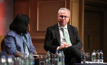 Sarhang Hamasaeed, Director of Middle East Programs at the US Institute of Peace, speaking on a panel on Strategies to Break the Cycle of Conflict, Hunger and Human Suffering, with Former United Nations Under-Secretary-General for the Department of Field Support, Ameerah Haq. Resurge2018. Photo: Photocall Ireland.