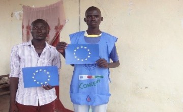 Boll with community volunteer colleague at Concern’s ECHO-supported nutrition centre. Photo: Concern Worldwide.