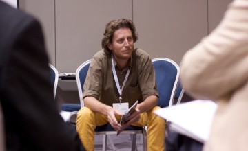 Concern Worldwide’s Dom Hunt discusses disaster risk reduction at the Irish Humanitarian Summit. Photograph taken by UCD CHA.