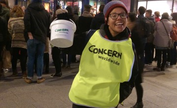 Christina Meehan, a Concern fundraising executive from Swords, was also out shaking her bucket for FAST. Photo: Concern Worldwide.