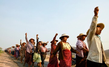 Villagers protest a copper-mine project in northwestern Myanmar that resulted in land seizures. Soe Zeya Tun/REUTERS 2013.