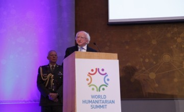President Michael D Higgins speaks to the Irish Humanitarian Summit. Photo: UCD CHA