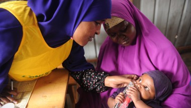 Hani, Nala and a Concern worker at a Concern support health centre in Somalia. Photo: Mohamed Abdiwahab/Concern Worldwide. 