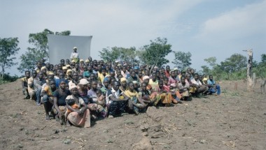 Josephine Zawele, 45, in a farmer field school alongside other community members in Boganando. Farmers use the field school to learn agricultural techniques which they can then replicate on their own land. 