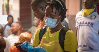 Helen Kermun’s job is normally just to co-ordinate clinics but since she is a qualified health practioner, she can also able to help vaccinate people too. Gavin Douglas, Concern Worldwide.