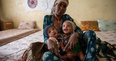 Azalu Tamu is a 38-year-old mother and a housewife from Ertnago Silase village in Guayent Kabele, Beyeda Woreda, North Gondar Zone, Amhara. She is married to a farmer and has seven children, including 9-month-old twin girls named Tenay Mihret and Asmra Mihret. Photo: Eugene Ikua/Concern Worldwide