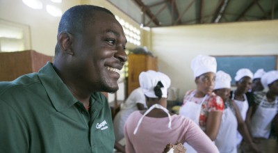 Concern's Michael Salvador with participants in a professional skills training course, part of the “Building Hope & Opportunities in Haiti” integrated urban program in Cité Soleil, Port au Prince. Photo: Kieran McConville/Concern Worldwide.
