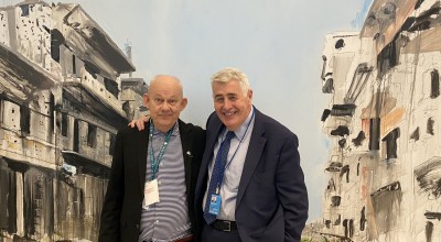 Artist Brian Maguire with Concern Worldwide CEO Dominic MacSorley. Photo: Concern Worldwide.