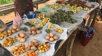 Food available for sale at a local market in Liberia, 2019. Photo: Catherine Shepperdley.