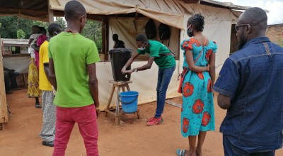 The important of hand-washing is taught in Concern's COVID-19 prevention programmes in Central African Republic.