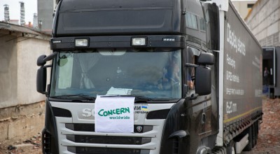 Humanitarian aid supplies arriving at a warehouse in Khmelnytski, as part of the Ukraine emergency response. 