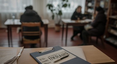 People wait to be verified so that they can receive a cash transfer from the JERU programme in Ukraine. Photo: Simona Supino/Concern Worldwide