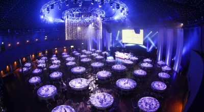 Overhead views of lighting and tables in Round Room at Dublin's Mansion House
