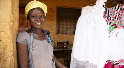 Hawa Sesay, a participant in the Concern-run EAGER programme in Freetown, Sierra Leone, which was designed to support out-of-school girls. She now has her own tailoring business. (Photo: Kieran McConville/Concern Worldwide)