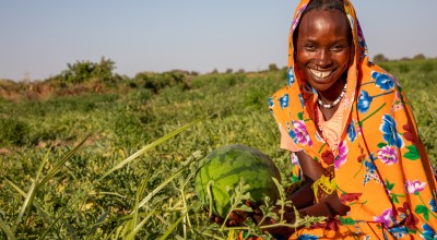 Mahadia Gamar (24) showcases her watermelon at her farm in Karo village, Chad. (Photo: Eugene Ikua/Concern Worldwide)