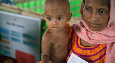 Lelia* and Tamir* at Concern Worldwide's Nutrition Support Centre at Hakim Para camp in Cox's Bazar, Bangladesh. Photo: Kieran McConville/Concern Worldwide.