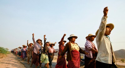 Villagers protest a copper-mine project in northwestern Myanmar that resulted in land seizures. Soe Zeya Tun/REUTERS 2013.