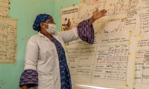 Rahila Paraizo, Head of Koweit Health Facility presents the CMAM Surge charts during a supervision session, Tahoua. Photo: Apsatou Bagaya / Concern Worldwide. 